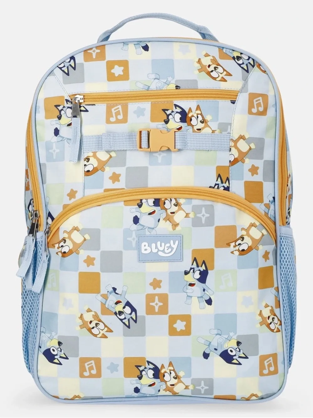 Bluey Cartoon Print Kids Backpack in Light Blue and Mustard W